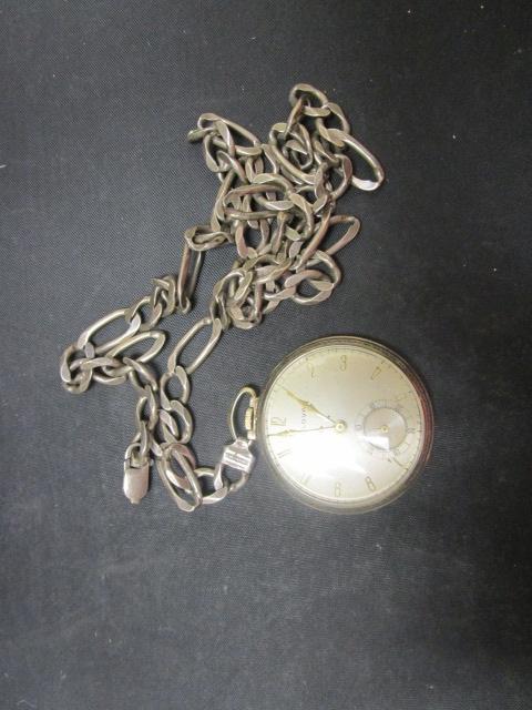 Bulova 10k Rolled Gold Plate-Sterling Base Pocketwatch on Sterling Figaro Chain