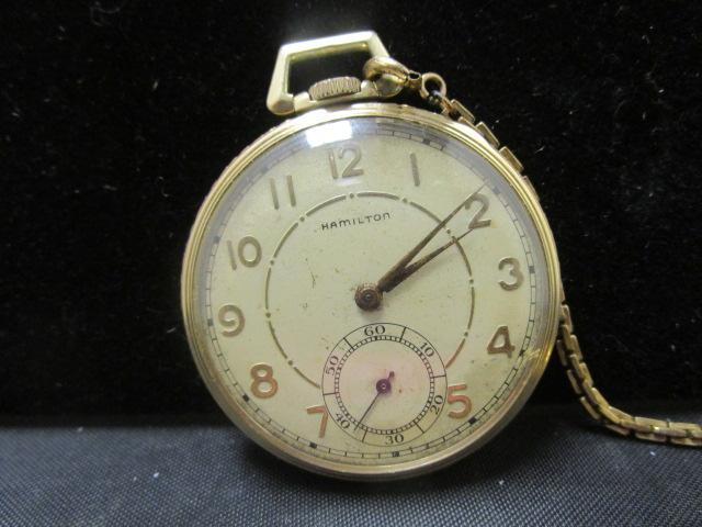 Hamilton 14k Gold Filled Pocketwatch w/ chain