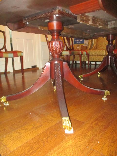 Baker Double Pedestal Flame Mahogany Table with 3 Leaves
