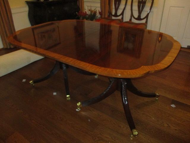 Baker Double Pedestal Flame Mahogany Table with 3 Leaves