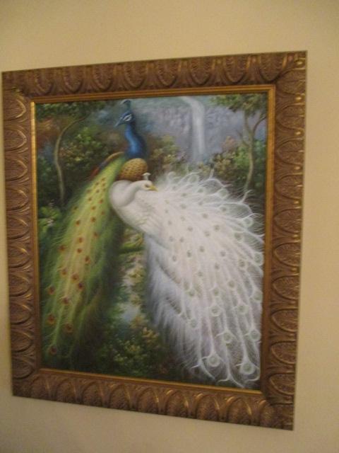 Framed original oil on Canvas "Peacocks"