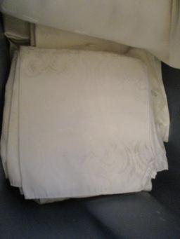 2 Totes of Table Linens and Charger Plates