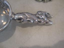 Arthur Court Salt and Peppers with Pewter Bunny Stands and an Ice Scoop with Bunny Handle