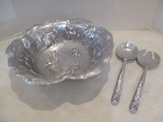 Arthur Court Salad Bowl and Servers with Bunny Motif