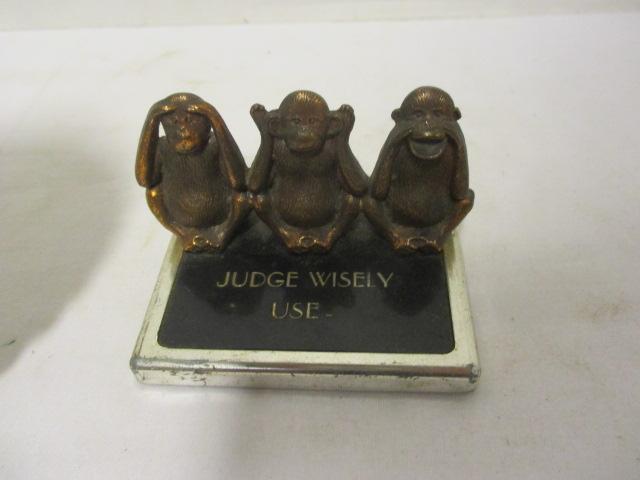 Vintage Metal Spin Dial Desk Calendar, Bell Hop Bell and Monkey Card Holder