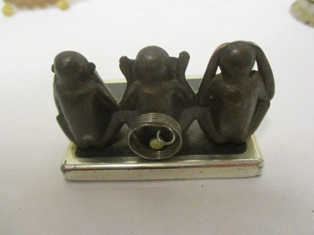 Vintage Metal Spin Dial Desk Calendar, Bell Hop Bell and Monkey Card Holder