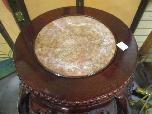 Carved Wood Pedestal/Stand with Marble Insert