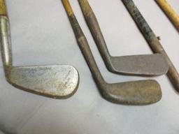 5 Antique Wooden Shaft Golf Clubs