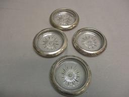 Vintage Leonard Silver Plated Glass Coasters Set of 4