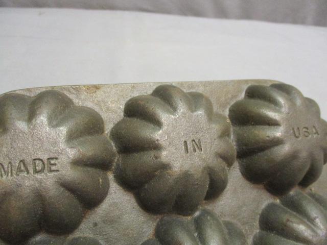 Vintage Cast Iron Mini Muffin Pan Marked Made In USA