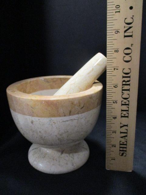 Cream and White Marble Mortar and Pestle