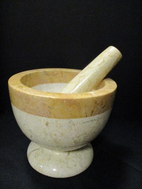 Cream and White Marble Mortar and Pestle