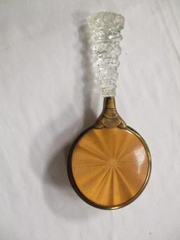 Vintage Glass Handle Hair Brush with Brass Accents and Hand Fan