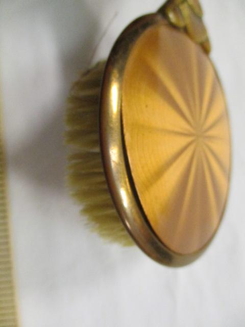 Vintage Glass Handle Hair Brush with Brass Accents and Hand Fan