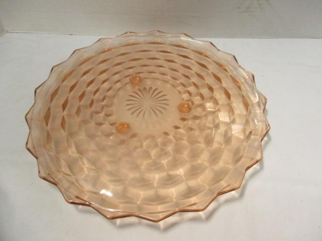 Peach Depression Glass Cubist Footed Dessert Tray