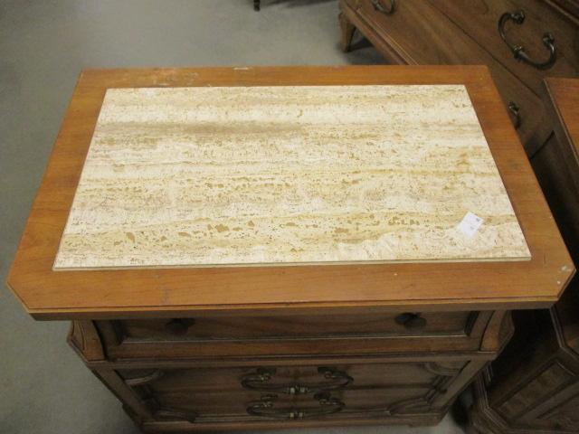 Pair of Rapids Furniture Co. 3 Drawer Nightstands with Faux Marble Top Inserts