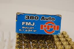 100rds. Of Winchester & PPU .380 AUTO 94/95gr. FMJ Ammunition