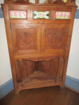 Antique Corner Cupboard with Tile Inserts