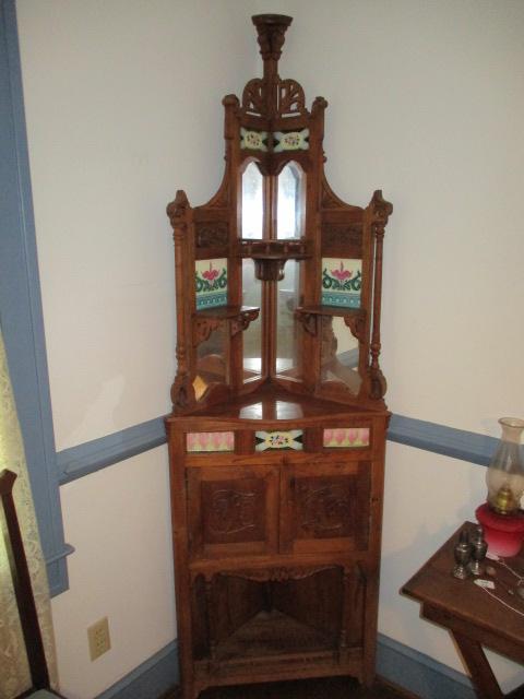 Antique Corner Cupboard with Tile Inserts