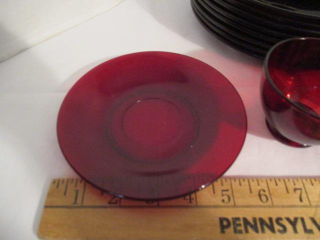 20 Pieces Ruby Red Glass Plates, Cups and Saucers