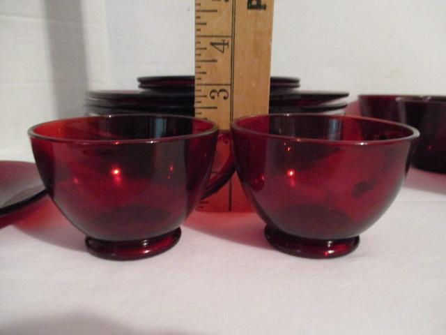 20 Pieces Ruby Red Glass Plates, Cups and Saucers