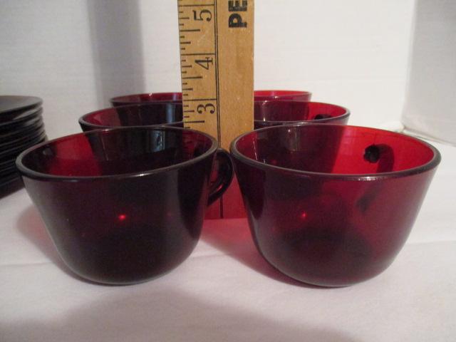 20 Pieces Ruby Red Glass Plates, Cups and Saucers