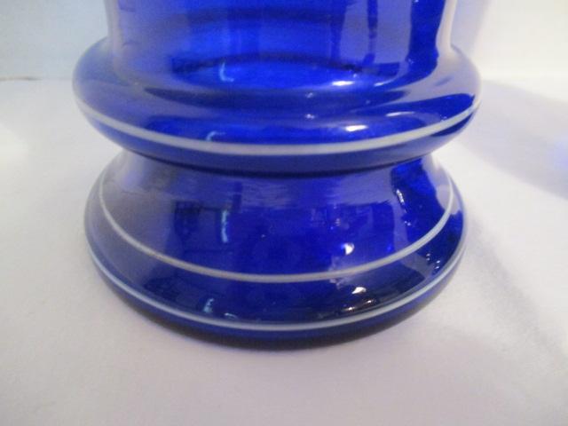 Pair of Mary Gregory Style Cobalt Glass Vases with Hand Painted Couple