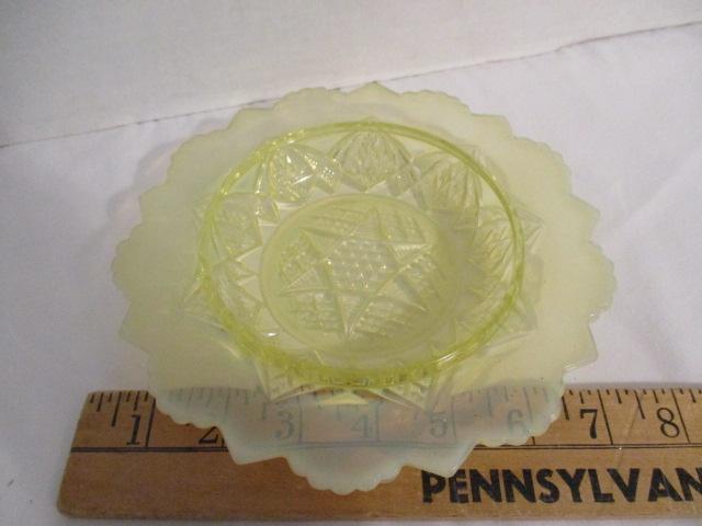 Opalescent Vaseline Glass Round Butter Dish