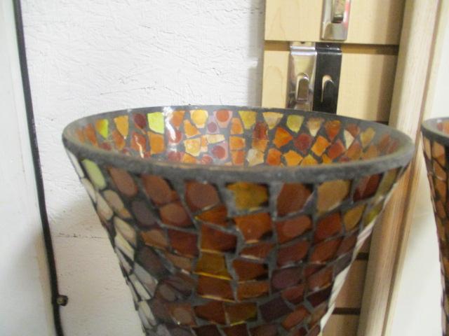 Pair of Tall Mosaic Colored Glass Vases