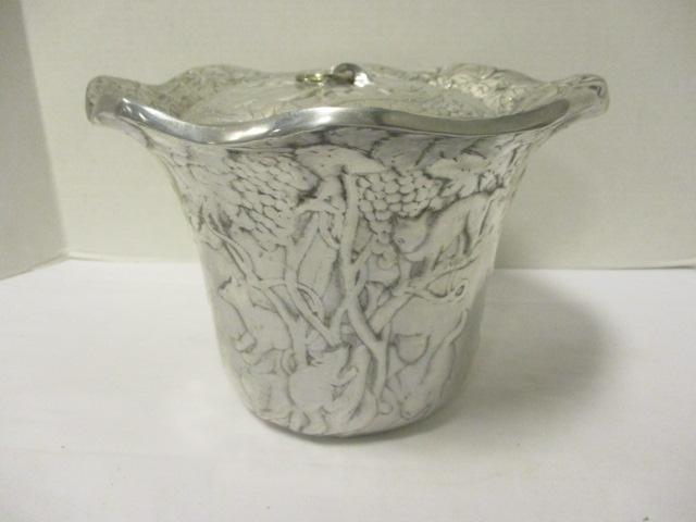 Pewter Ice Bucket with Foxes in Grape Vine Design