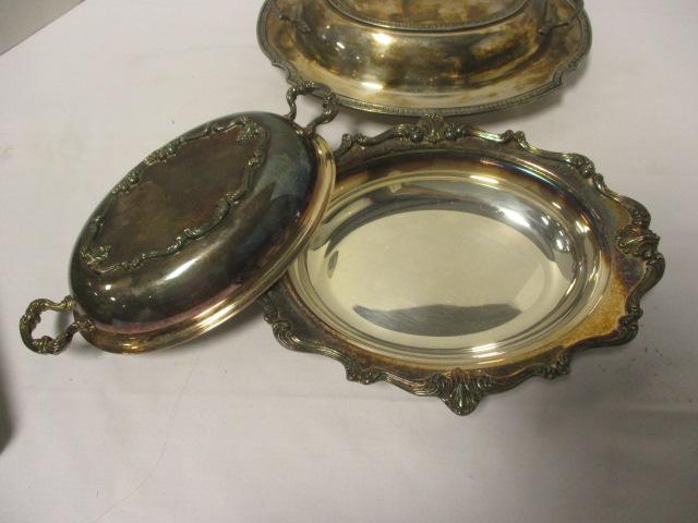 Silverplated Champagne Bucket and Two Covered Serving Dishes