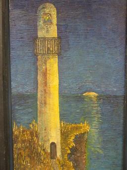 Signed and Dated Original Lighthouse Oil on Board