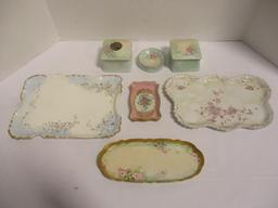 Hand Painted Porcelain Trays and PL Limoges Vanity Boxes