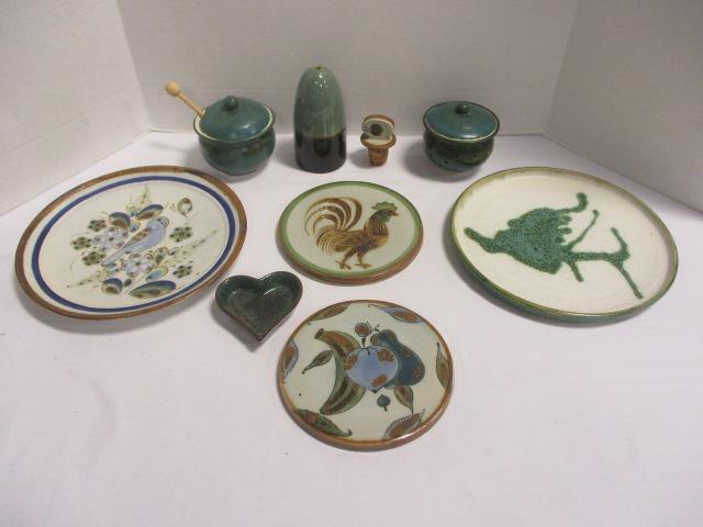 Pottery Plates, Trivets, Honey Jar, Stoppers, Heart Shaped Tidbit Dish, etc.