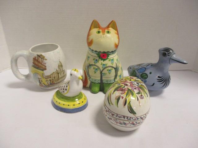 Hand Painted Italian Pottery-Duck, Egg Lidded Trinket Box, Mug, etc.