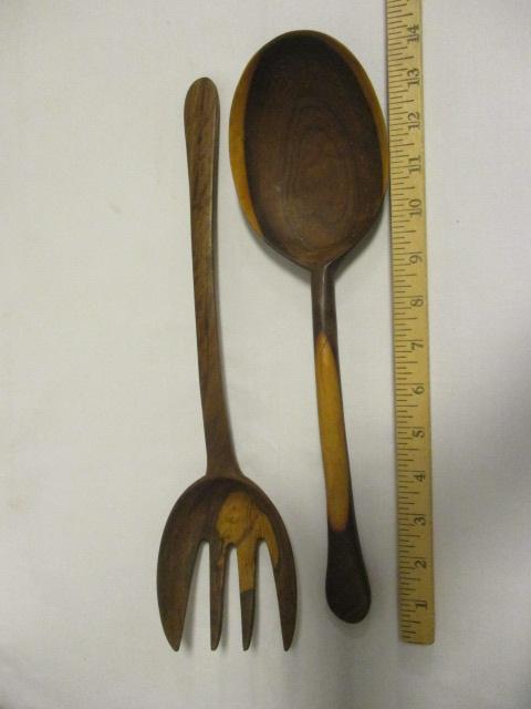 Four Sets of Carved Wood Salad Fork and Spoons