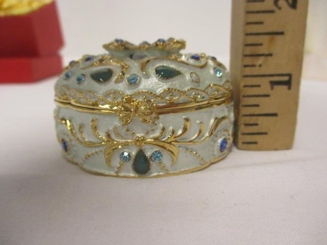 Enameled Jeweled Trinket Box and 1998 Mud Pie Teapot Trinket Box