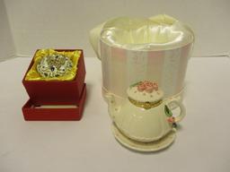 Enameled Jeweled Trinket Box and 1998 Mud Pie Teapot Trinket Box