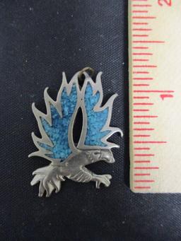 Sterling Silver Eagle Pendant w/ Inlaid Turquoise