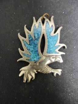 Sterling Silver Eagle Pendant w/ Inlaid Turquoise