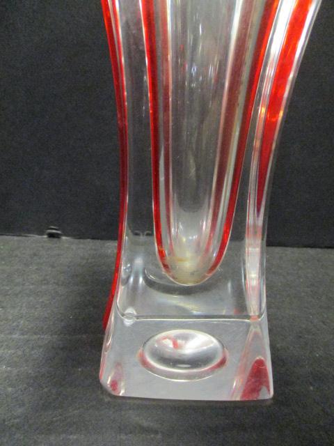 Art Glass Vase with Red Accents