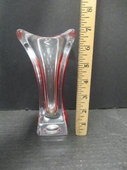 Art Glass Vase with Red Accents