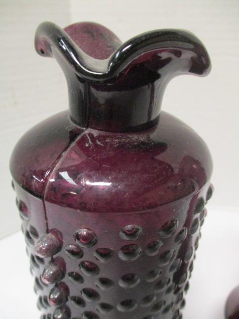 Handblown Purple Hobnail Vase with Ruffle Edge and Purple Vase with Clear Base