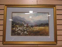Framed and Matted Wildflower Landscape Print