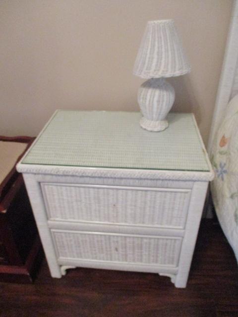 Henry Link Lexington Wicker 2 Drawer Night Stand with Glass Top Protector and