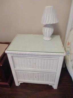 Henry Link Lexington Wicker 2 Drawer Night Stand with Glass Top Protector and