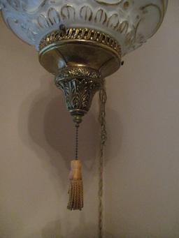 Hollywood Regency Style Gold Flower White Glass Swag Hanging Light