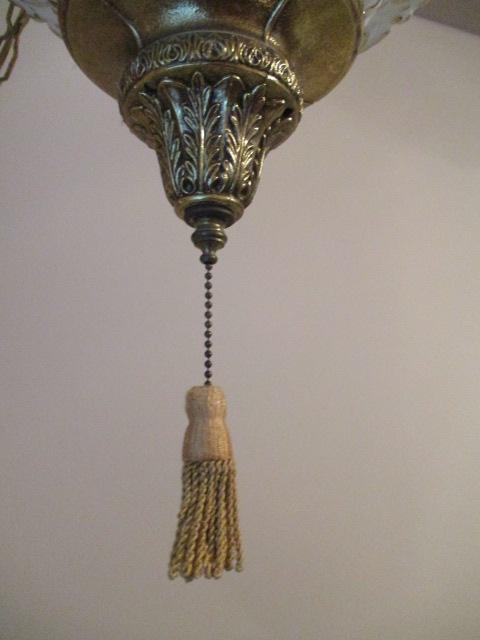 Hollywood Regency Style Gold Flower White Glass Swag Hanging Light