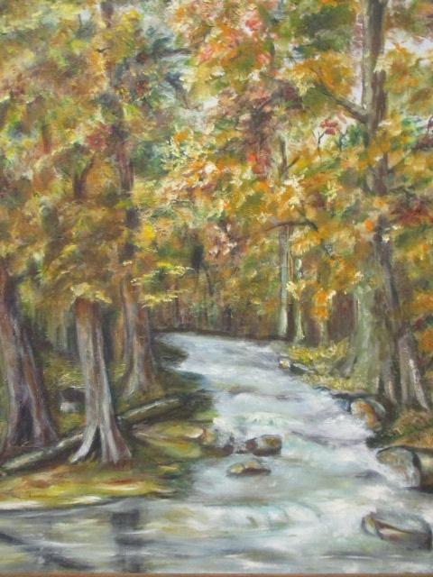 Framed Oil On Canvas River Scene.  No Signature