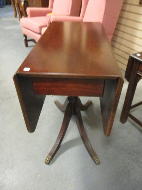 Drop-Leaf Accent Table With Brass Capped Claw Feet